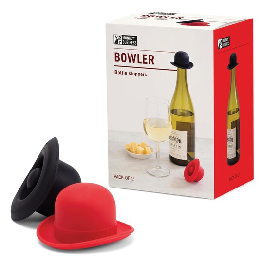 Monkey Business Silicone Wine Stopper | Seals Bottle and Keeps Wine Fresh/Cute Wine Accessories/Kitchen Gadgets/Bowler Hat Bottle Stopper (Set of 2)